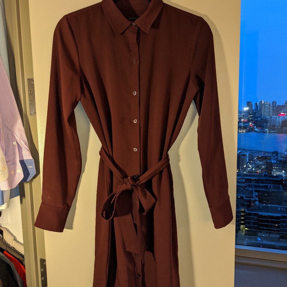 Plum Shirt Dress with Tie Waist